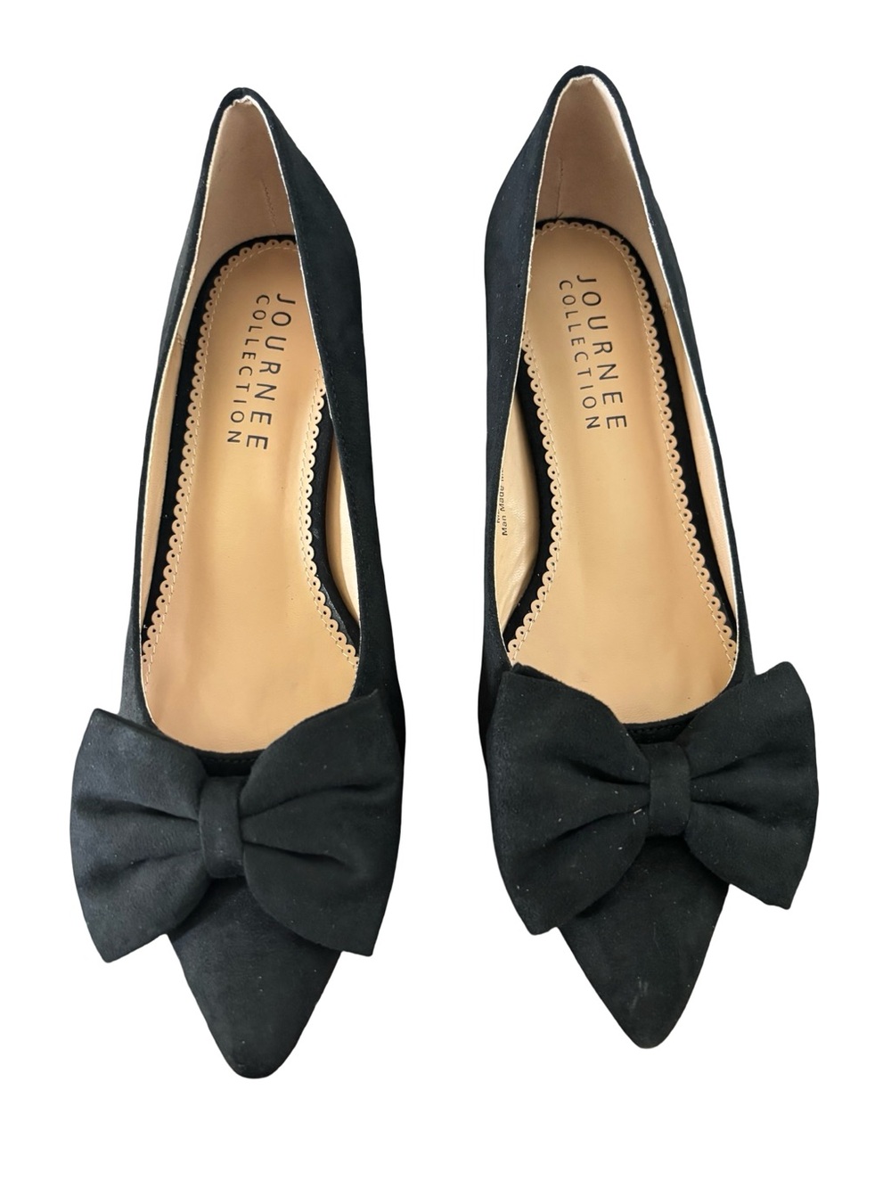 Journee Collection Black Pointed-Toe Flats with Bow Accent